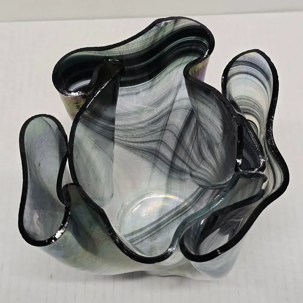 Studio Hand-blown Glass Iridescent Handkerchief Drape Vase - Picture 5 of 12